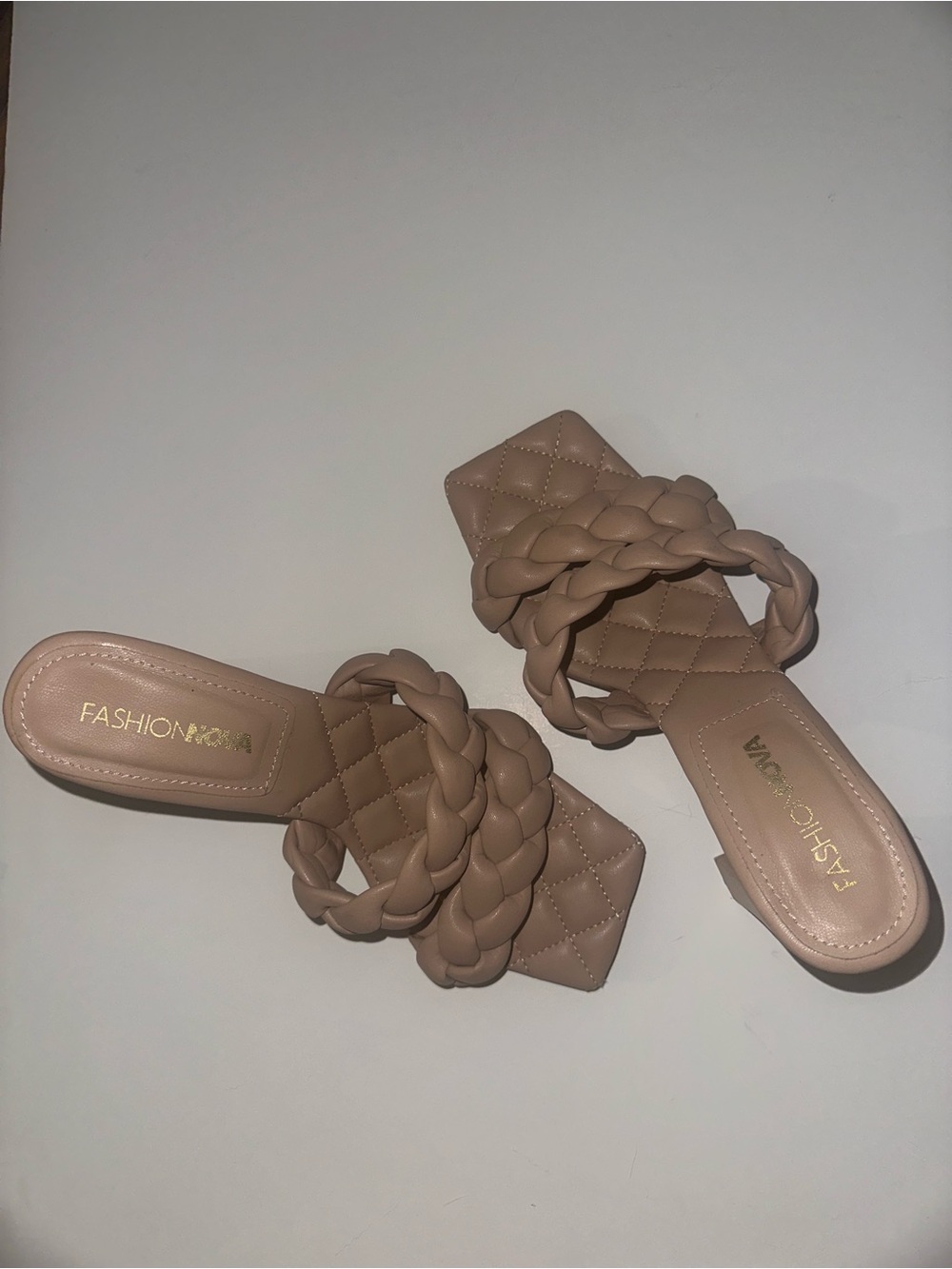 Fashion Nova Braided Slide Sandals in Nude Taupe
